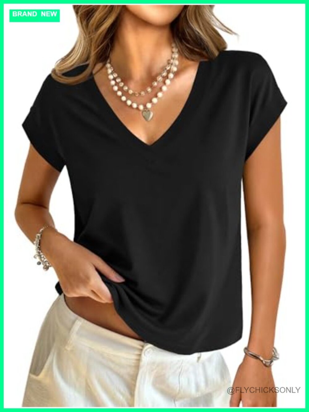 Womens Cotton Crop Top V Neck Cap Sleeve Boxy Summer Tee